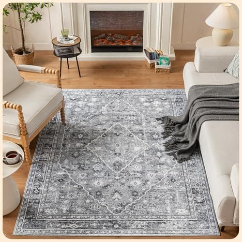 Istana 5x7 Area Rug - Grey Rugs for Living Room 5x7 - Foldable Rugs for Bedroom - Stain Resistant Washable Rug - Eco-Friendly Boho Area Rugs - Easy to Clean Living Room Rug - Image 1