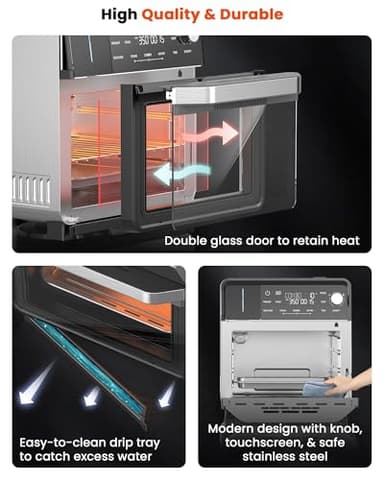 Nuwave Combi Steam Oven, Non-Toxic Stainless Steel Multi-Cooker with Air Fry, Steam, Sous Vide, Toast & More, 50-450°F Precision, 120 Presets, Moisture Control, Programmable, Easy to Clean - Image 8