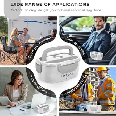 AsFrost Hot Lunch Box for Adults, 80W Fast Electric Lunch Box, 3 IN 1 Leakproof Lunch Electric Box Food Heater for 12/24/110V Car, Truck, Office Use, Food-Grade SS Container Heated LunchBox - Grey - Image 3