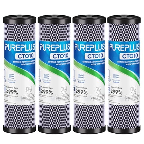 1 Micron 2.5" x 10" Whole House CTO Carbon Water Filter Cartridge Replacement for Under Sink Water Filter System, Dupont WFPFC8002, WFPFC9001, FXWTC, SCWH-5, WHEF-WHWC, WHCF-WHWC, AMZN-SCWH-5, 4Pack - Image 1