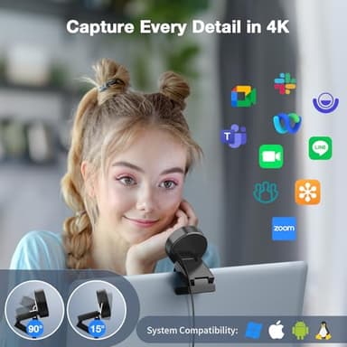 EMEET C950 4K Webcam for PC - 8 Megapixels 4K UHD, PDAF Autofocus, Noise-Canceling Mic, 70° FOV, 1080P@60FPS, Privacy Cover, USB 2.0 Plug&Play, No Tripod Hole, Ideal Webcam for Zoom/Teams/Google Meet - Image 9