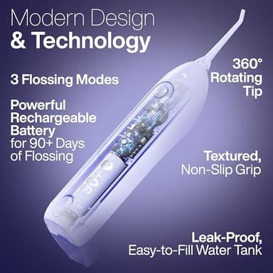 AquaSonic Icon Water Flosser for Teeth – Cordless Rechargeable Oral Irrigator – Waterproof, Portable Dental Cleaning with Jet Tip – Braces Home Travel - Lilac - Image 4