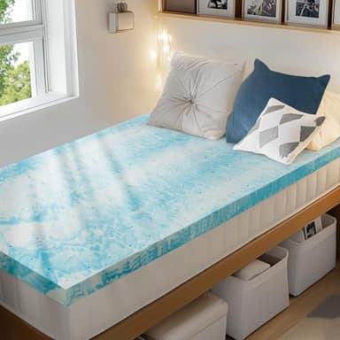 PERLECARE 3 Inch Twin XL Memory Foam Mattress Topper, Cooling Gel Infused Mattress Pad, Ventilated Bed Topper for Pressure Relief, CertiPUR-US Certified, Dorm Room Essentials, Blue - Image 1