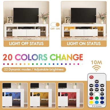 JUMMICO TV Stand with LED Lights, Modern Entertainment Center Media and Open Shelf Console Table Storage Desk with 1 Drawer and Remote Control 20 Color LED Lights up to 70 Inch TV (White) - Image 5