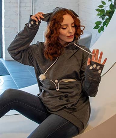 ALYC Unisex Hoodies Pet Holder Cat Dog Large Pouch Carriers Pullover with Cat Printing Sweatshirt (Dark Grey-Classic Version, XXXL) - Image 4