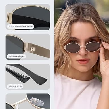 livho Retro Polarized Sunglasses - UV400 Protection, Oval Shape, Metal Frames - Matching Soft Case Inlcuded - Image 4