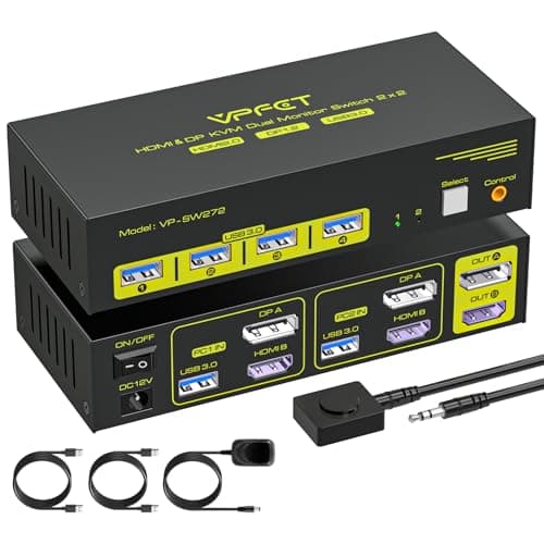 HDMI Displayport KVM Switch 2 Monitors 2 Computers 4K@60Hz DP KVM Switcher Dual Monitor for 2 Computers Share 2 Screens and 4 USB 3.0 Ports Support Extended/Copy Mode with Desktop Controller - Image 1