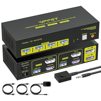 HDMI Displayport KVM Switch 2 Monitors 2 Computers 4K@60Hz DP KVM Switcher Dual Monitor for 2 Computers Share 2 Screens and 4 USB 3.0 Ports Support Extended/Copy Mode with Desktop Controller - Image 1