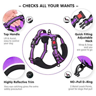 PoyPet No Pull Dog Harness, [Release on Neck] Reflective Adjustable No Choke Pet Vest with Front & Back 2 Leash Attachments, Soft Control Training Handle for Small Medium Large Dogs(Purple,S) - Image 4