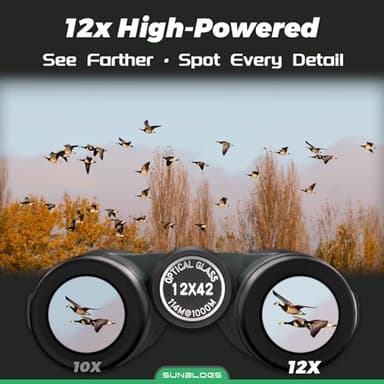 12x42 HD Binoculars for Adults High Powered - Waterproof BAK4 Prism Binoculars for Bird Watching, Hunting, Travel, Hiking & Opera - Super Bright Lightweight Binocular (Green) - Image 2