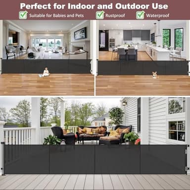 Reinforced 41" Extra Tall Pet Gate, 200" Retractable Baby Gates Extra Wide Retractable Dog Gate with Support Rods, Indoor Extra Long Baby Gate Retractable Fence Outdoor Garage Gates for Dogs, Black - Image 5