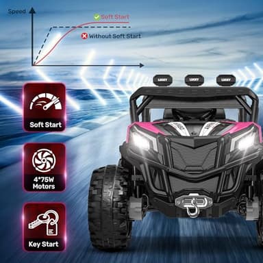ANPABO 24V 4X4 Ride on Car Truck w/Remote Control, 4WD/2WD Switchable Kids UTV, 19" Spacious Seat, 4 Shock Absorbers, Soft Start, Music Player, Electric Car for Kids Ages 3+(Pink) - Image 4