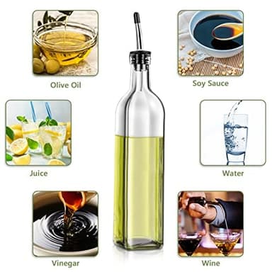 Leaflai Olive Oil Dispenser Bottle, 2 Pcs Glass Olive Oil Dispenser and Vinegar Dispenser Set with 2 Stainless Steel Pourers, 4 Labels,1 Brush and 1 Funnel Oil Bottles for Kitchen (500ml) - Image 2