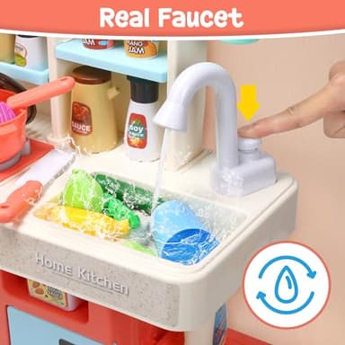 HOLYFUN Kids Kitchen Playset, Kitchen Set for Toddler with Sound and Light, Cooking Stove with Steam, Play Sink and Toy Kitchen Accessories, Pretend Kitchen Toys for Kids Girls Boys, Pink - Image 4