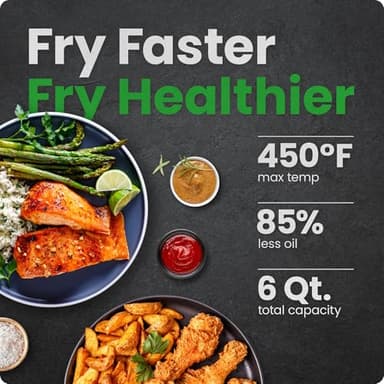 Chefman Air Fryer – 6 QT Compact Airfryer for Quick & Easy Meals in Minutes, Features Hi-Fry Technology for Extra Crisp, Touchscreen Controls with 4 Presets, Nonstick & Dishwasher Safe Basket - Black - Image 2
