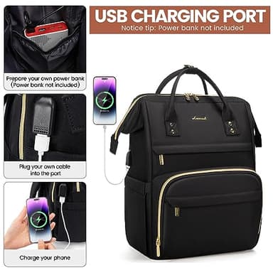 LOVEVOOK Laptop Backpack for Women,17 Inch Professional Womens Travel Backpack Purse Computer Laptop Bag Nurse Teacher Backpack,Waterproof College Work Bags Carry on Back Pack with USB Port,Black - Image 4