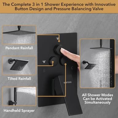 VANFOXLE Shower Faucet Set Matte Black Shower System,Push Button Diverter Shower Faucet with 2 in 1 Handheld,Ceiling Mount 10 Inch Shower Head with 6 Inch Wall Mount Shower Head - Image 5