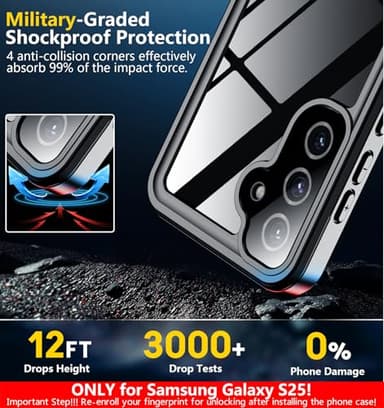 SPIDERCASE Only Designed for Samsung Galaxy S25 Case Waterproof,Built-in [ Screen + Camera Lens Protector][IP68 Underwater] Full Protection Heavy Duty Shockproof Anti-Scratched Phone Case,Black - Image 6