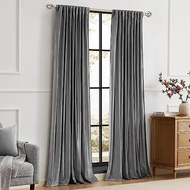 PRIMROSE Dark Grey Velvet Curtains 120 inch Long for Living Room,Set of 2 Panels Blackout Rod Pocket Back Tab Window Treatment Room Darkening Heavy Decorative Curtains Drapes for Bedroom - Image 7