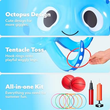 Sloosh Pool Toys, 2-in-1 Inflatable Float Water Game, Octopus Basketball Hoop Ring Toss Outdoor Swim Play, Toss Game Floating Swimming Pool Games for Kids Adults - Image 2