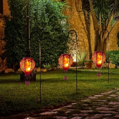 Starsoul Pink Hot Air Balloon Solar Lantern Flamingo Metal & Glass Solar Hot Air Balloon Hanging Garden Light Waterproof Outdoor Lantern for Patio Yard Party Decor - Image 3