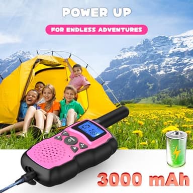 Wishouse Walkie Talkies for Kids Rechargeable with USB Charger 6000mAh Battery,Outdoor Camping Games with Flashlight Lanyard,Toys for Girls,Halloween Xmas Birthday Gift for Children 2 Pack Pink Purple - Image 2