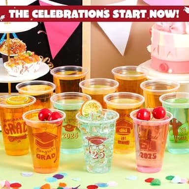 JOYIN 48 Pcs Red Class of 2025 Graduation Party decorations Cups, 16 Oz Disposable Plastic Cups, Grad Decor Party Supplies with 24 Fun Designs for College & High School Celebrations - Image 5