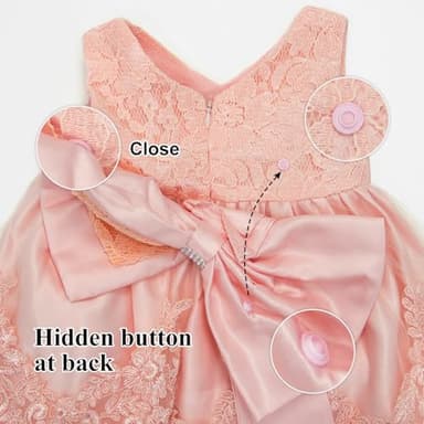 LZH Baby Girls Lace Dress Bowknot Flower Dresses Wedding Pageant Birthday Tutu Gown Baby Pink 0-3M Baby Pink - Image 6