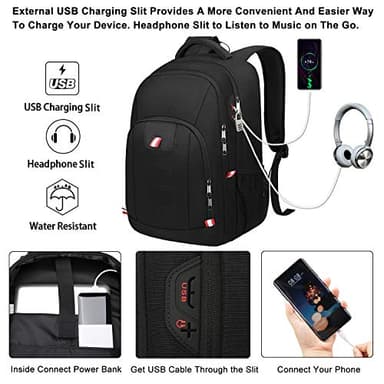 Travel Laptop Backpack, Black Backpack for Men and Women with USB Slit Business Computer Back Pack (Black, 15.6 Inch) - Image 3