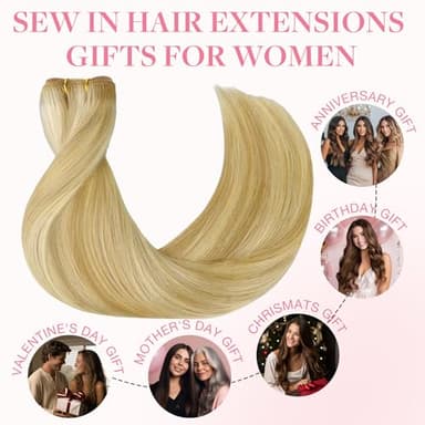 GOO GOO Sew in Hair Extensions Real Human Hair, Weft Hair Extensions Human Hair, 18D/22F Dirty Blonde Highlights 22inch 110g, Weft Bundles Straight Silky Remy Hair - Image 9