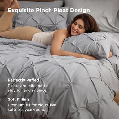Bedsure King Size Comforter Set - Bedding Sets King 7 Pieces, Pintuck Bed in a Bag Grey Bed Set with Comforter, Sheets, Pillowcases & Shams - Image 2