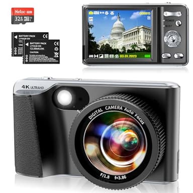Digital Camera for Photography Autofocus 4K 48MP Vlogging Camera for YouTube with SD Card, 3" IPS Screen Compact Travel Camera with 18 X Digital Zoom, Flash, Anti-Shake, 2 Batteries - Image 1