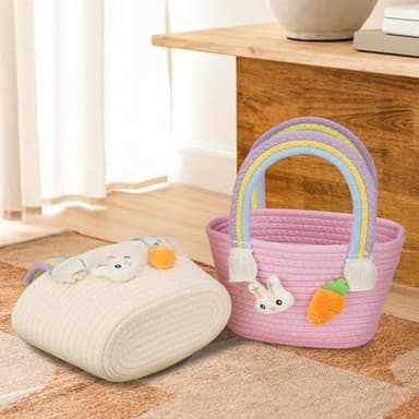 Dulsaera Easter Basket, Baby Easter Basket with Handle for Easter Eggs Hunt, Empty Easter Baskets for Kids Girl, Yellow - Image 5