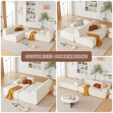 Huatean Home 107" Modular Sectional Sofa, Sponge Sofa for Living Room, High Density Sponges Cloud Couch,Modular L-Shape Sofa Couch with Chaise, (Beige) - Image 4
