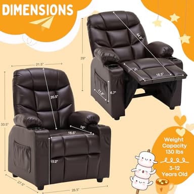 SNUGWAY Marshmallow Larger Kids Reclining Chair Leather Recliner Sofa Push Back Children Ages 3-12 - Image 3