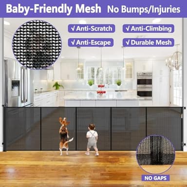 42 Inch Extra Tall Baby Gate 120 Inch Extra Wide Retractable Baby Gates for Large Openings, Upgraded Retractable Gate Keeps Pets from Getting Under Tall Pet Gate, Indoor/Outdoor Long Dog Gate - Image 8