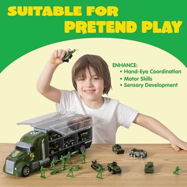 JOYIN 25 in 1 Green Military Big Truck Toys, Army Men Tanks Set with Soldier Men, Mini Battle Car Toy in Carrier Truck with Lights and Sounds, Gifts for Toddler Kids Boys Ages 3+ - Image 4