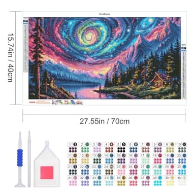HeeBenor Large Aurora Diamond Painting Kits, 5D Mountain Landscape Diamond Art Kits for Adults, DIY Full Drill Lake Forest Diamond Painting, Large Gem Art for Adults for Wall Decor 27.5 X 15.7 Inch - Image 2