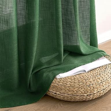 MIULEE Emerald Green Linen Curtains 72 Inch Length for Bedroom Living Room, Soft Thick Linen Textured Window Drapes Semi Sheer Light Filtering Back Tab Rod Pocket Burlap Look Christmas Decor, 2 Panels - Image 7