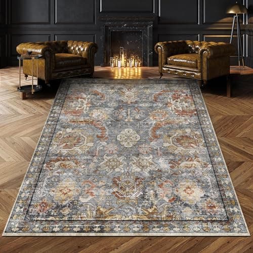 RUGSURE Washable Area Rugs - Perfect for Living Room, Bedroom, Kids Room, Nursery - Stain & Water Resistant Non-Slip, Pet & Child Friendly, Vintage Tribal Area Rugs (Turmeric and Grey, 8' x 10') - Image 1
