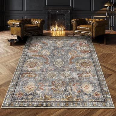 RUGSURE Washable Area Rugs - Perfect for Living Room, Bedroom, Kids Room, Nursery - Stain & Water Resistant Non-Slip, Pet & Child Friendly, Vintage Tribal Area Rugs (Turmeric and Grey, 8' x 10') - Image 1
