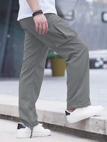 HUNGSON Mens Cargo Pants Drawstring Casual Hiking Pants Joggers Athletic Trousers Cotton Loose Straight Sweatpants for Men Dark Grey - Image 6