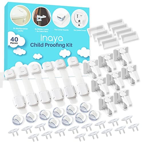 Inaya Complete Baby Proofing Kit - Child Safety Hidden Locks for Cabinets & Drawers, Adjustable Safety Latches, Corner Guards and Outlet Covers - Baby Proof Pack to Keep Your Child Safe at Home - Image 1