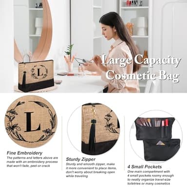 BeeGreen Birthday Gifts for Women Initial Jute Tote Bag for Friends Mother Bride Appreciation Gifts Bag Beach Tote Bag with Magnetic Buckle Embroidery Large Personalized Gift - Image 5