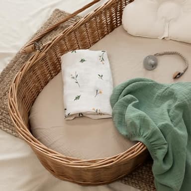 Gllquen Baby Muslin Bassinet Sheets 3 Pack, Breathable Elastic Cozy Fitted Cotton Bassinet Mattress Sheet for Baby Boy Girls, Fit for Hourglass Oval Rectangular Cradle Pad Sheets 33"x17" (Green) - Image 3