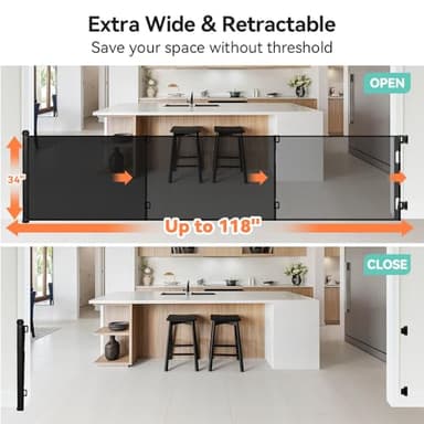 COMOMY 118" Retractable Baby Gates Extra Wide, Retractable Dog Gate for Large Openings, Extra Long Dog Gates for The House, Extra Large Mesh Pet Gate for Stairs, Doorways, Hallways, Indoor&Outdoor - Image 2