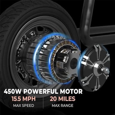 Phantomgogo Commuter R1 - Electric Scooter for Adults - Foldable Scooter with Seat & Carry Basket - 450W Brushless Motor 36V - 15MPH 265lbs Max Load E Mopeds for Adults (Midnight-Black) - Image 2