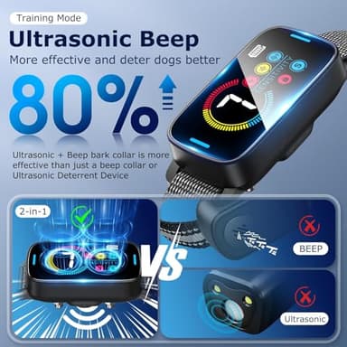 Upgrade Ultrasonic Bark Collar for Large Medium Small for Dogs Smart Automatic Bark Collar Rechargeable Anti Barking Training Collar with Waterproof Vibration and Beep 7 Sensitivity - Image 2