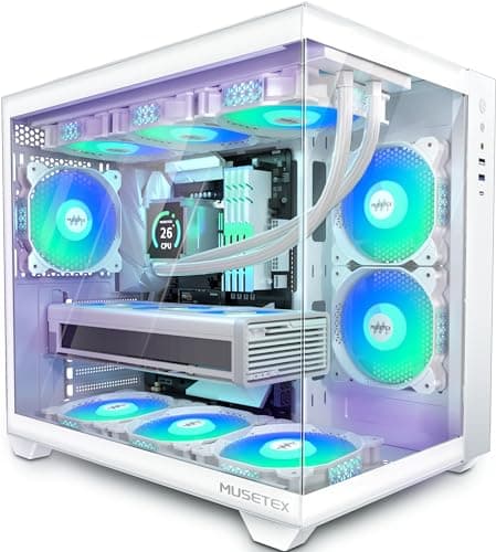 MUSETEX ATX PC Case, 6 PWM ARGB Fans Pre-Installed, 360MM RAD Support, Type-C Gaming PC Case, 270° Full View Tempered Glass Mid Tower, Pure White ATX Computer Case,Y6 - Image 1