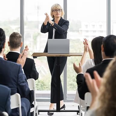 DUMOS Small Standing Desk Mobile Portable Rolling Laptop PC Table on Wheels Adjustable Height Computer Workstation for Home Office, 19 Inch, Brown - Image 2